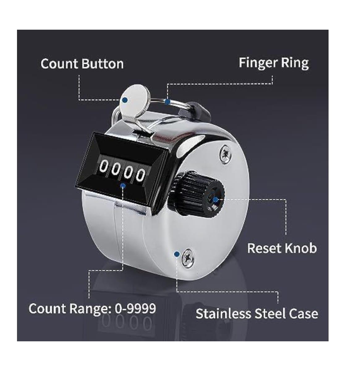 Metal Jaap Counter – 4-Digit Mechanical Tally Counter | Stainless Steel Hand Clicker | Tasbeeh Misbaha Counter | Mala Jaap Counter for Meditation, Prayer & Counting view 3