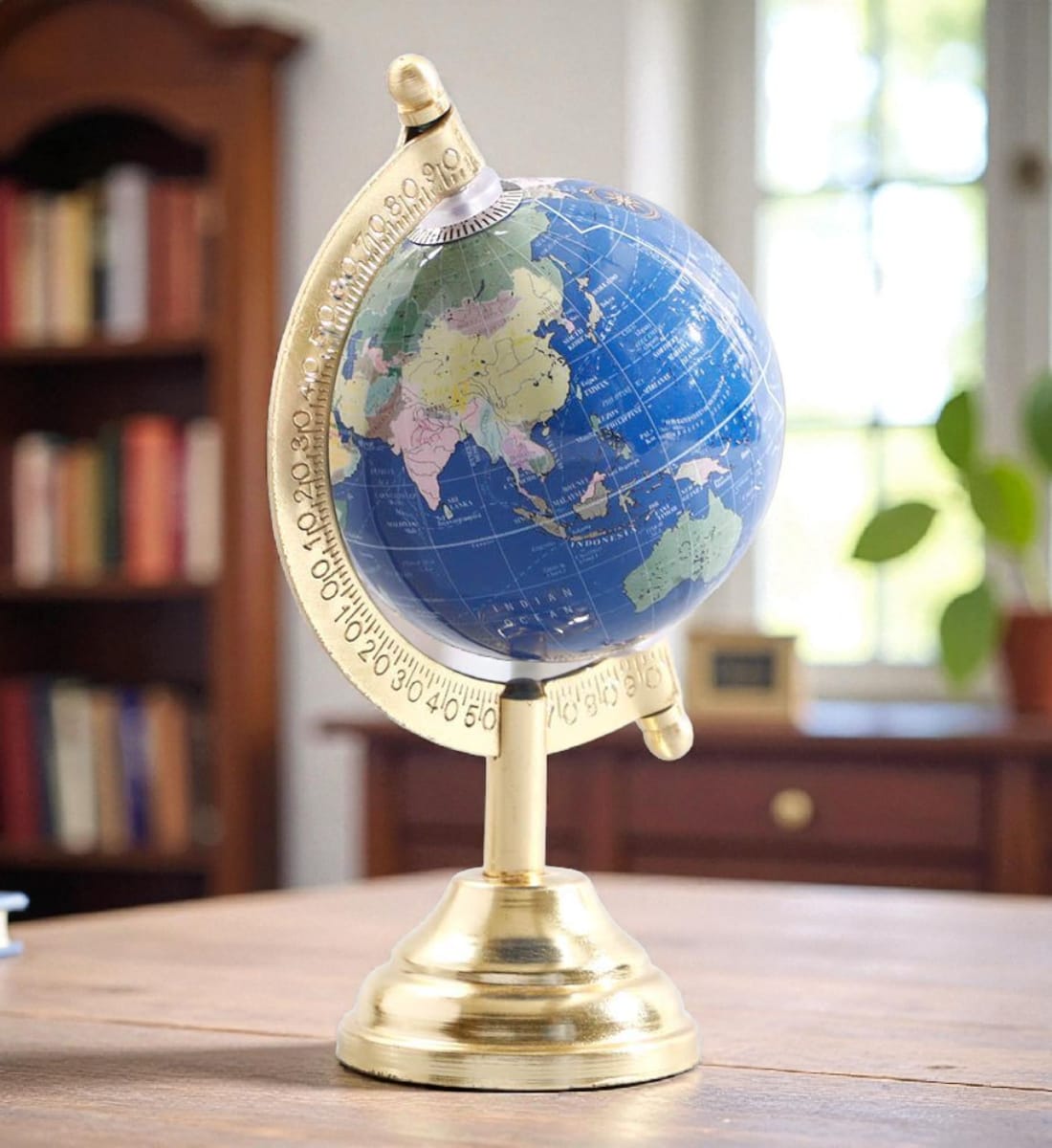 Golden Stand Mini World Geography Globe (7.5 cm) | Educational & Decorative Rotating Multicolor World Map Globe view 3