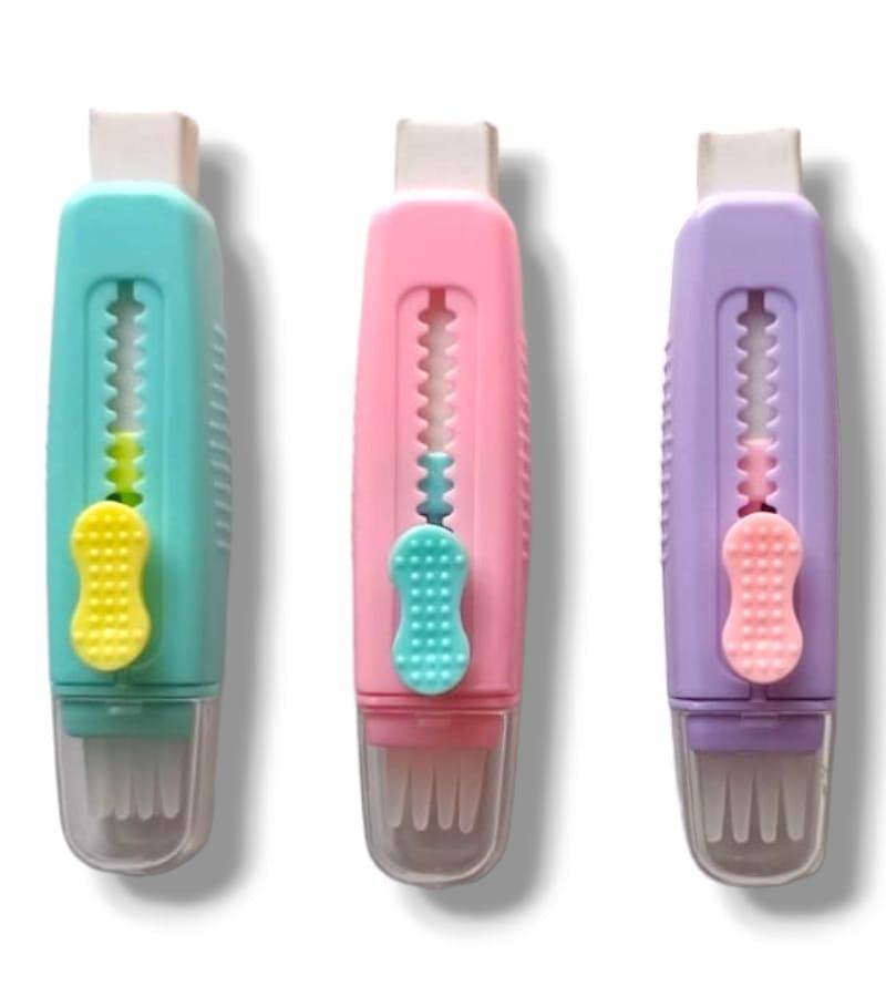 Sliding Retractable Pencil Eraser with Sliding Plastic Sleeve - Assorted Soft Pastel Color (Single Piece) view 3