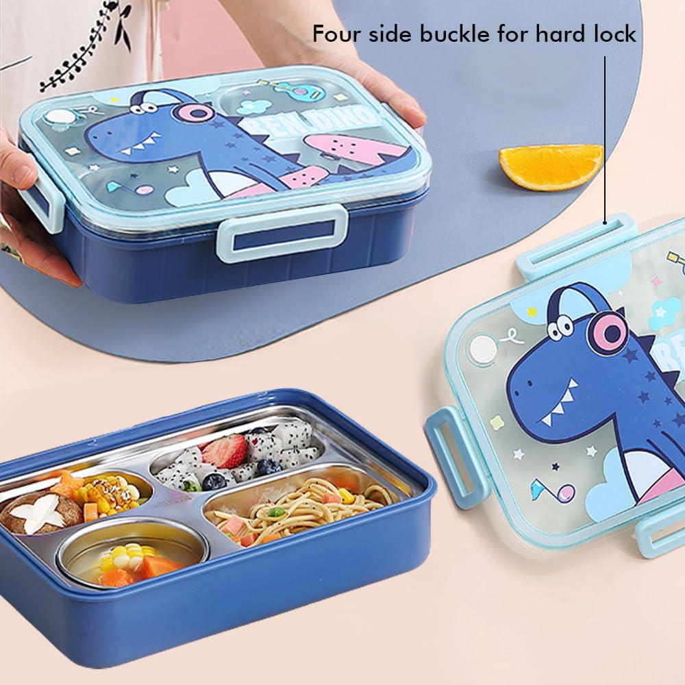 Premium Stainless Steel Lunch Box - 850ml, 4 Compartments, Transparent Lid, Blue view 3