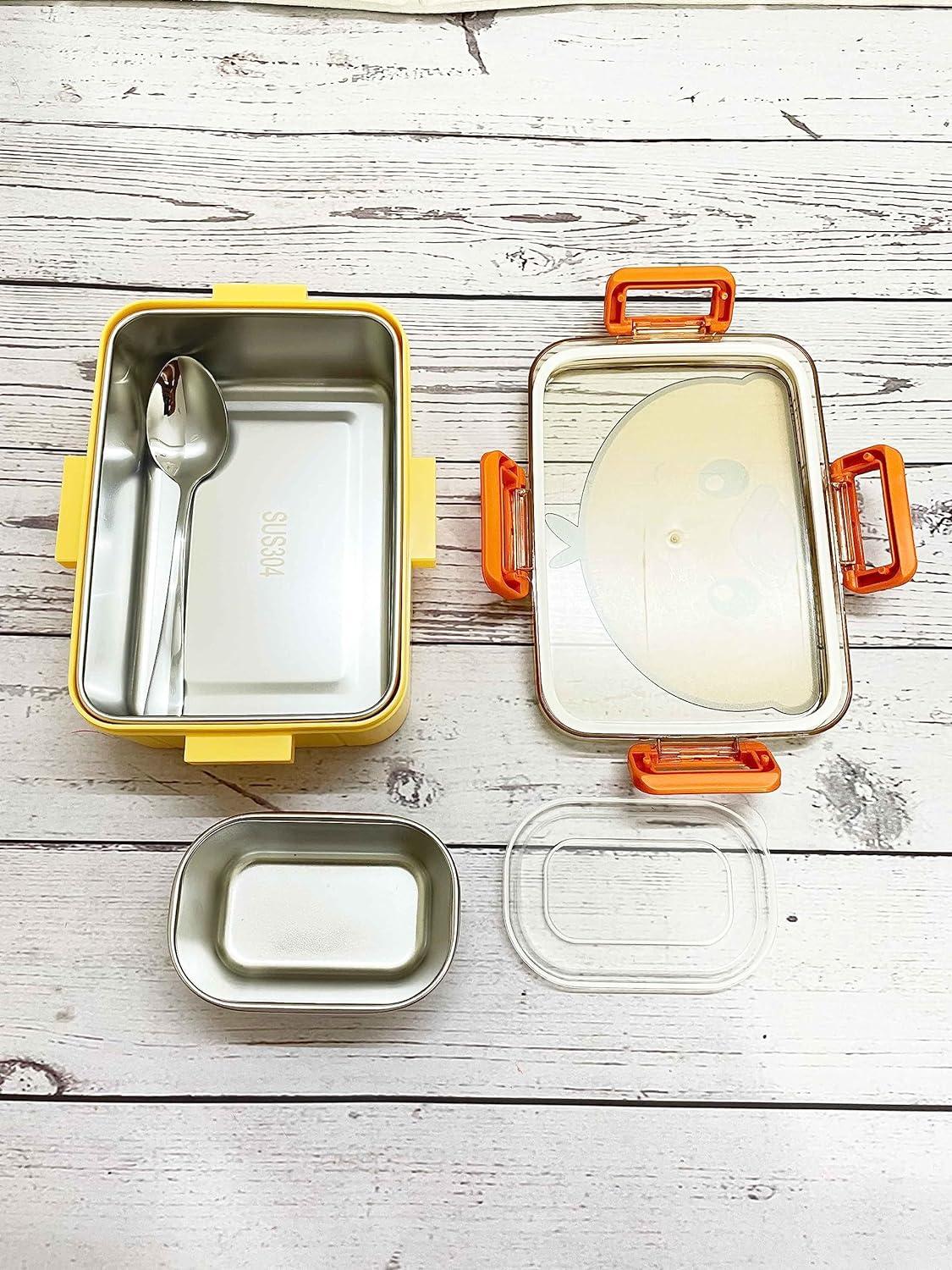 Leakproof 700ml Stainless Steel Lunch Box for Kids with Soup Bowl & Cutlery, Yellow view 3
