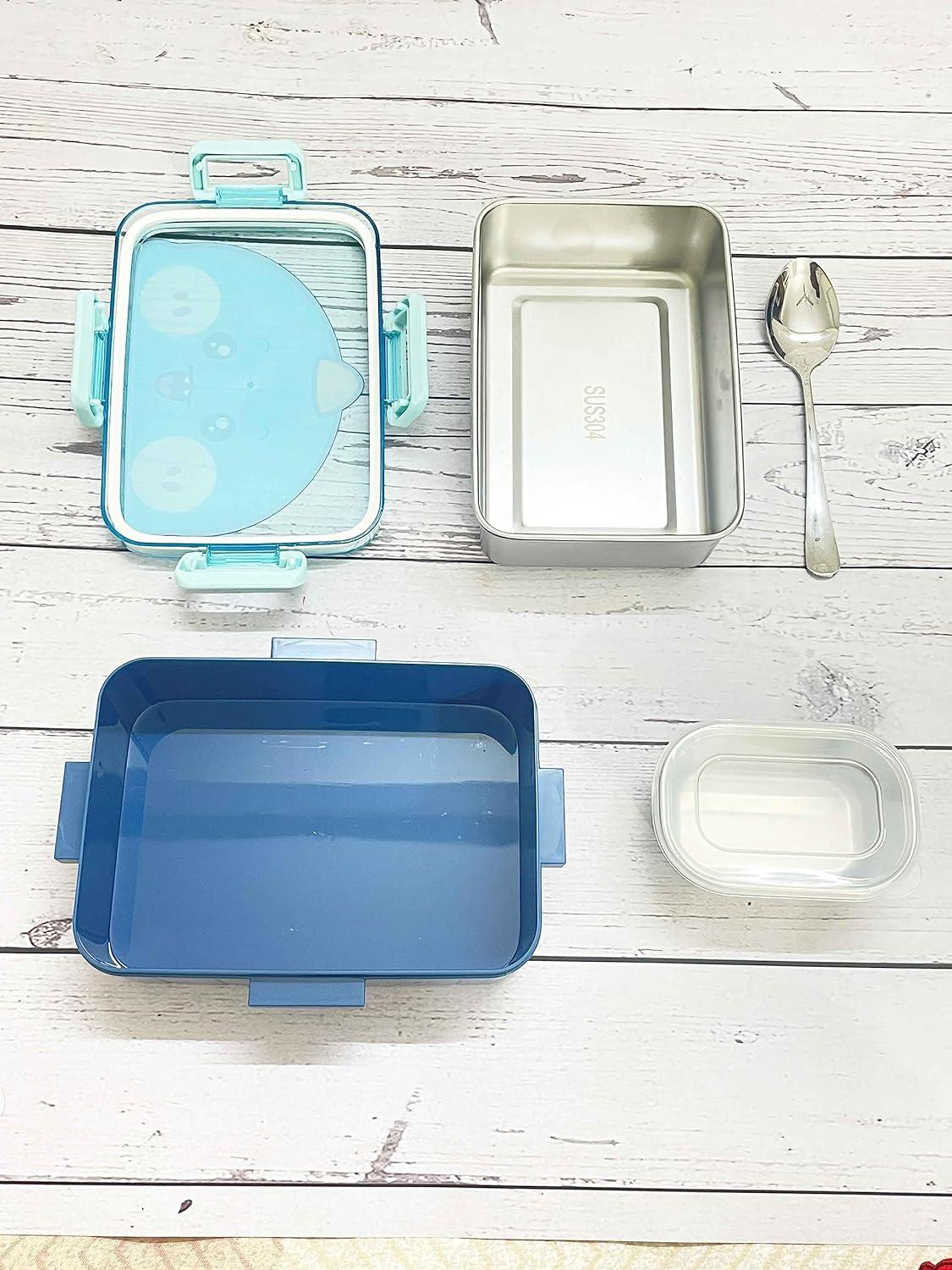 Stainless Steel Lunch Box for Kids, airtight & Leak Proof with Soup Bowl and Cutlery – 700 ml (Blue Color) view 3