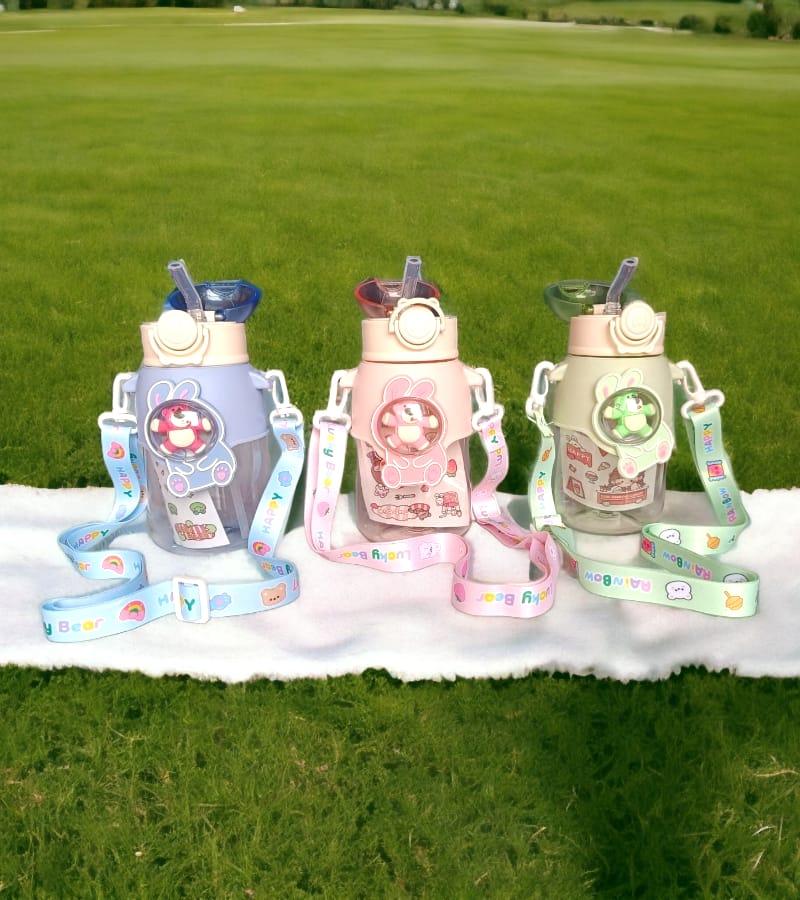 Teddy Bear Water Bottle for Kids - 650 ML, Kids Double-Wall Thermos Flask Cute Water Bottles (Blue) view 3