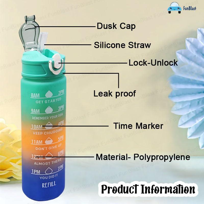 Motivational Water Bottle Set With Sipper - 3 Pieces (2L, 900ml, and 300ml) Light-weight, Leak-proof, BPA-free Water Bottle For Kids & Adults – Green view 3