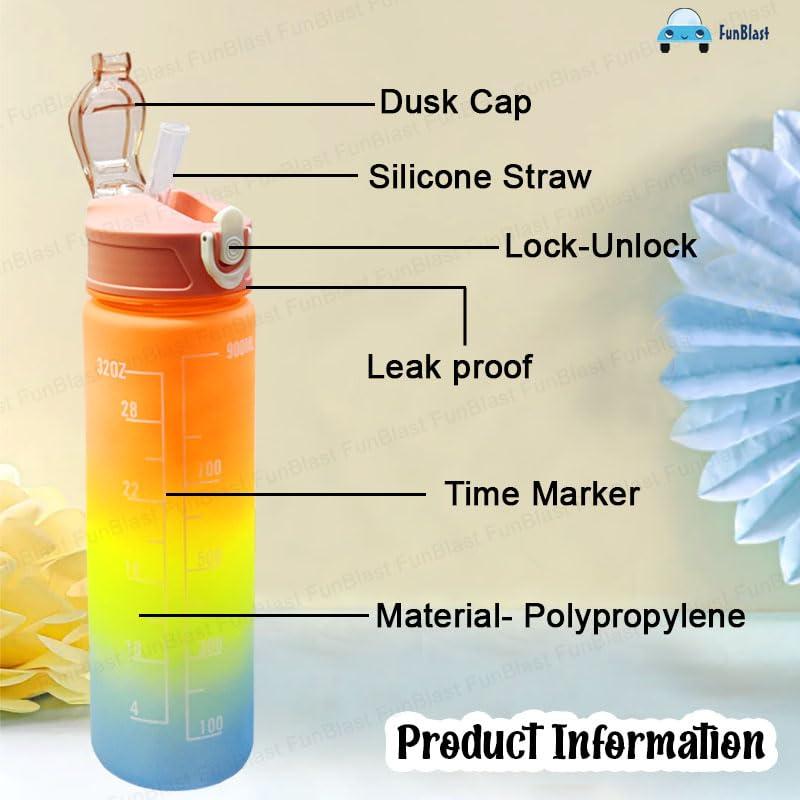 Motivational Water Bottle Set With Sipper - 3 Pieces (2L, 900ml, and 300ml) Light-weight, Leak-proof, BPA-free Water Bottle For Kids & Adults – Orange view 3