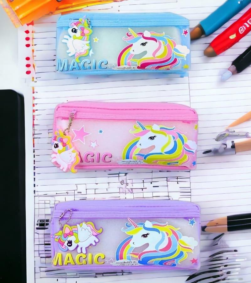 Unicorn Cute Pencil Case for Kids | Pencil Bags with Double Compartment Zipper Pouch, Pen Pencil Pouch for School/Office (Blue color) view 3