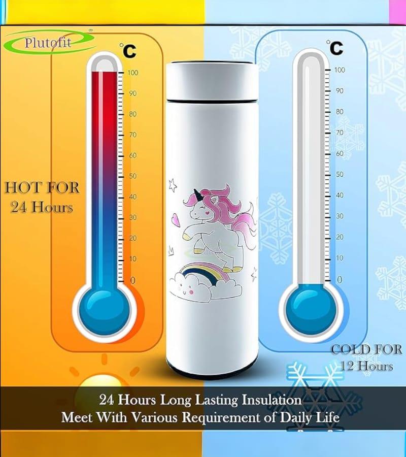 Unicorn Temperature LED Touch Display Bottle 420 ml - Water, Milk, Juice and Liquid - for Kids - BPA Free (White) view 3