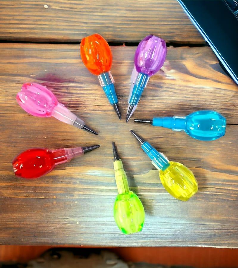 Pearls Design Stacking Pencils, Non-Sharpening Stackable Pencil, Rainbow Color Pencil for Kids Writing, Drawing, Party Favor, School Supplies (Pack Of 4Pcs) view 3