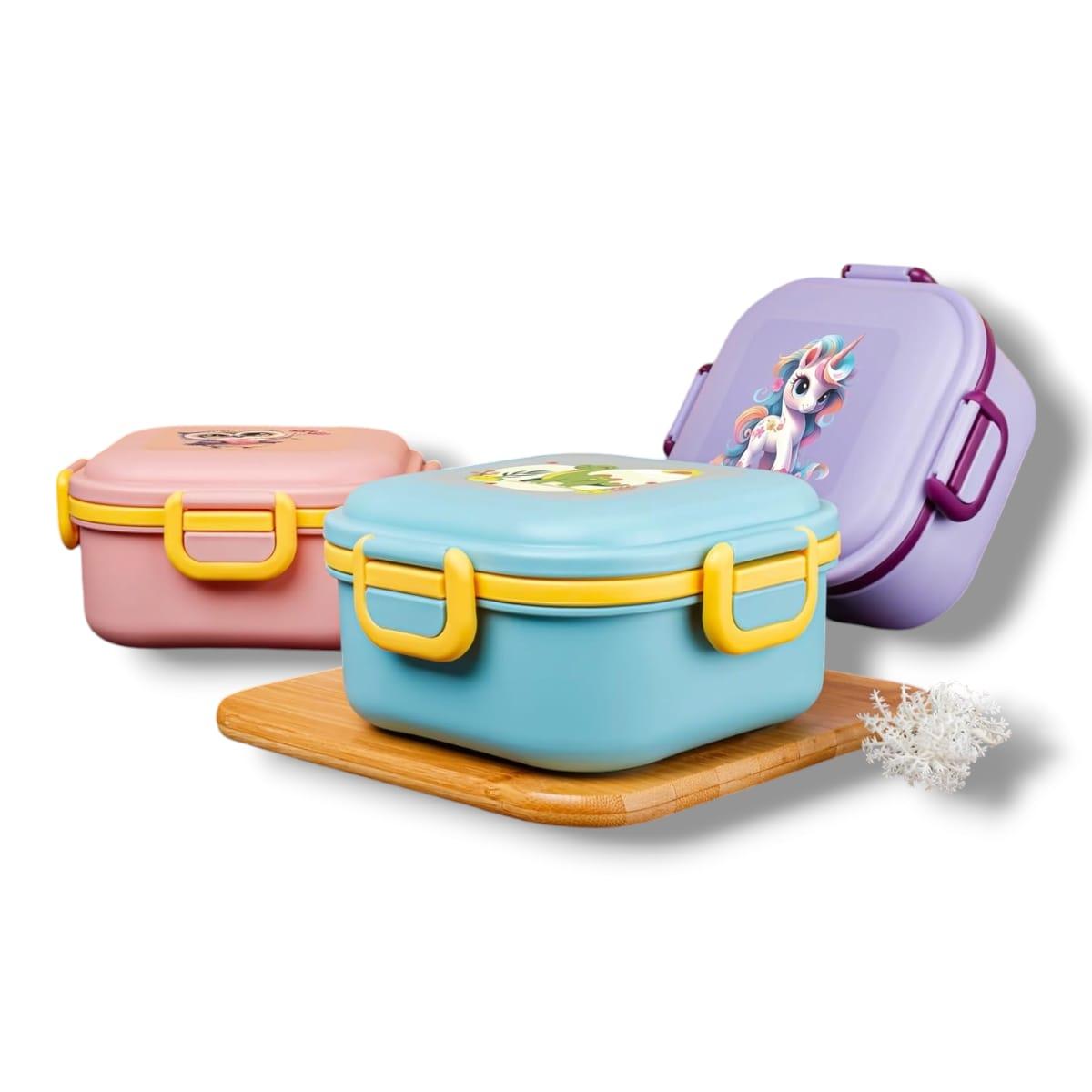 Quick Bite Unicorn Lunch Box – BPA-Free, 3-Compartment Tiffin Box / Plastic Lunch Box with Fork & Spoon – 800ml | Peach view 4