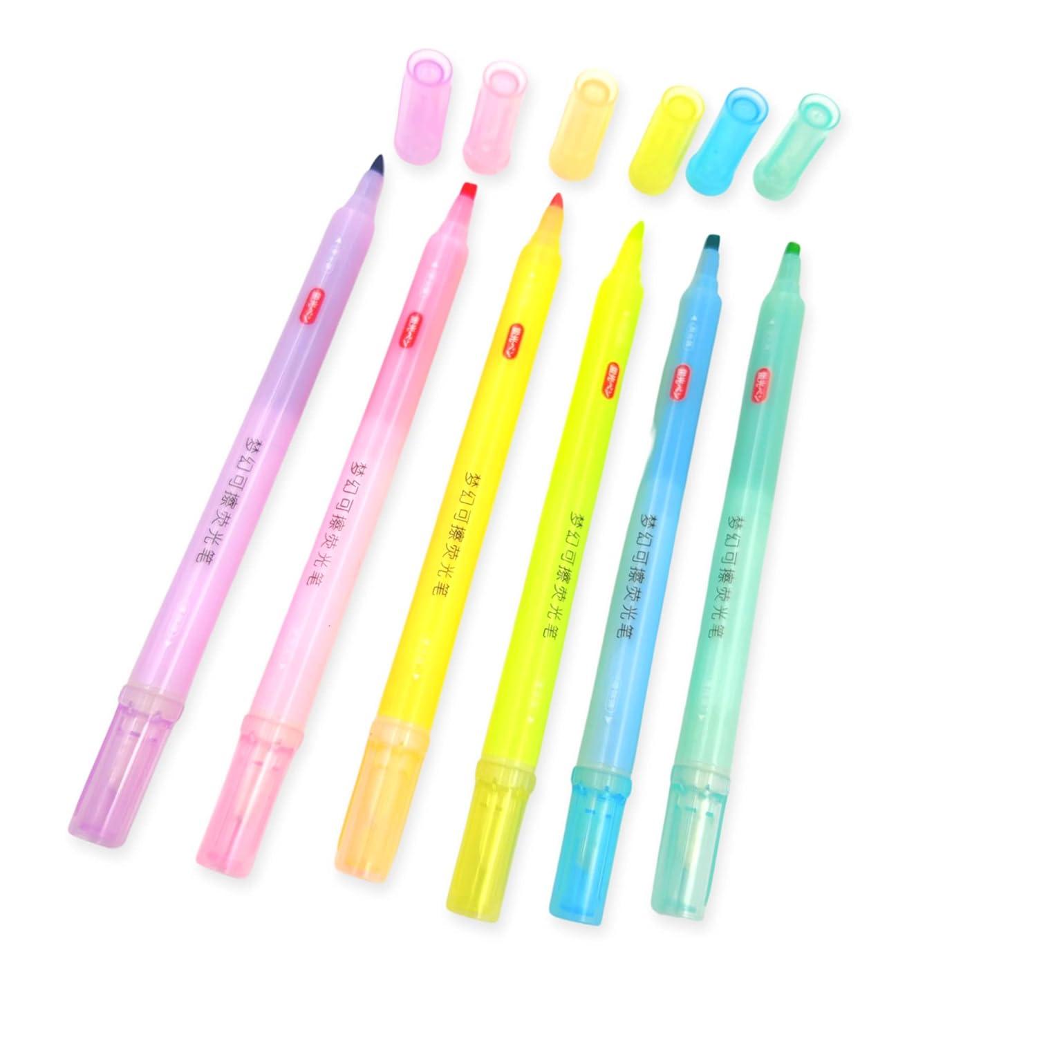Erasable Highlighters | Markers Set Of 6 Pastel Shades | Chisel Tip Fine Grip Marker Pen - Multi-color view 2