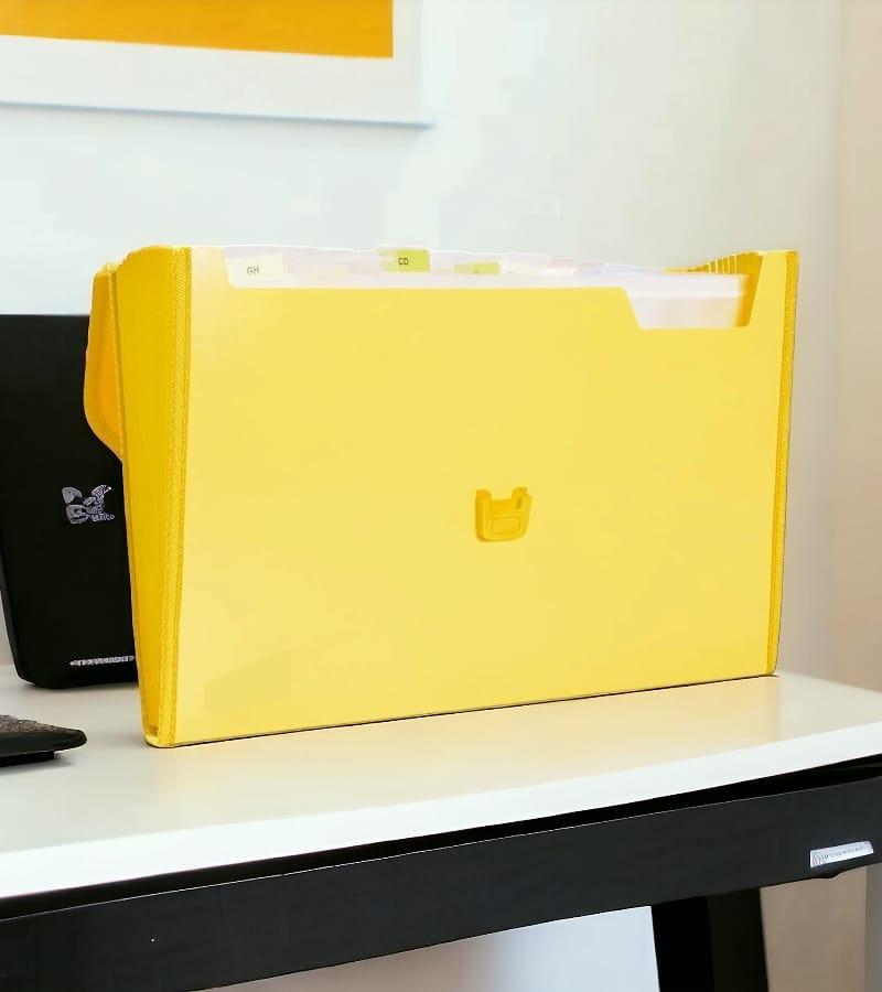 12-Pocket Expanding File Folder with Handle and Buckle Closure - Yellow| A4 Size Document Organizer view 4