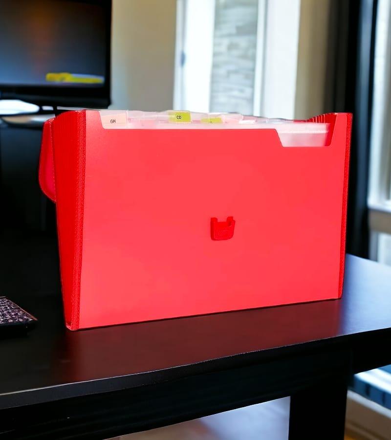 12-Pocket Expanding File Folder with Handle and Buckle Closure - Red | A4 Size Document Organizer view 4