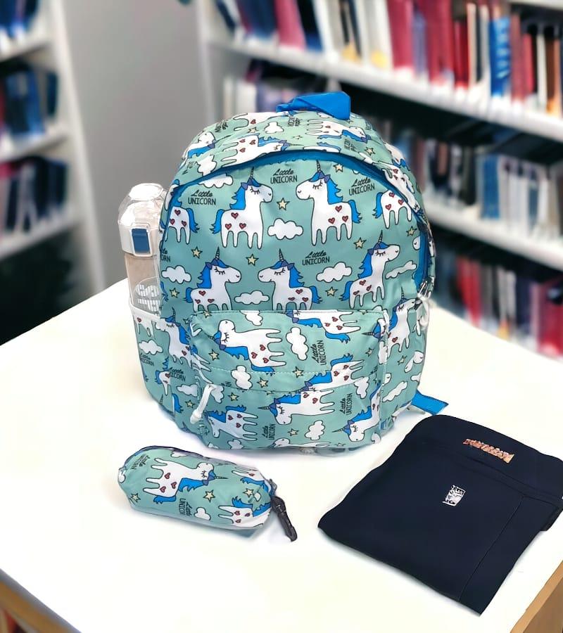 Printed Polyester Small Size Kids Backpack Unisex School Bag with Free Pencil Stationery Pouch (Dark Aqua) view 4