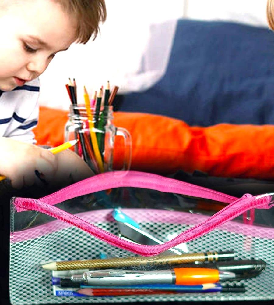Transparent Zippered Pencil Pen |Stationary Case |Travel Document Holder Bag |Cosmetics Pouch Both for Girls and Boys (Pack Of 2) view 4