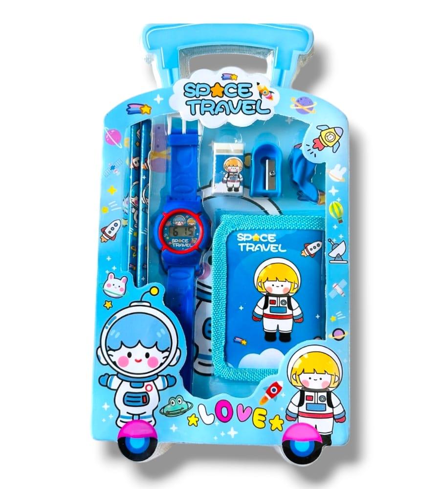 Stationery Set for Girls and Boys - 6-in-1 Cartoon School Items - Pencils, Eraser, Sharpener, Watch, Pouch & Pencil Extender Grip (Multicolor) view 4