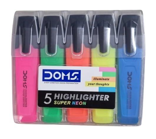 Doms Highlighter Set of 5 Assorted Ink Colours| Illuminate your thoughts| Useful in daily use at Home, School & Office view 4