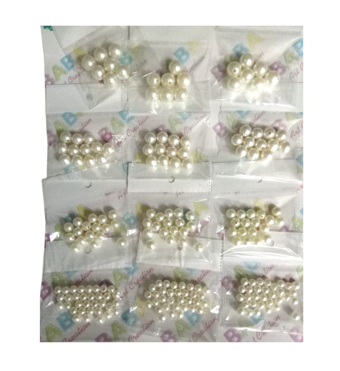 White Pearl Beads for Crafts – 2 Sizes, 12 Packets (Approx. 296 Pcs) | Round Beads with Holes for Jewelry Making, Bracelets, Necklaces & DIY Decoration view 4