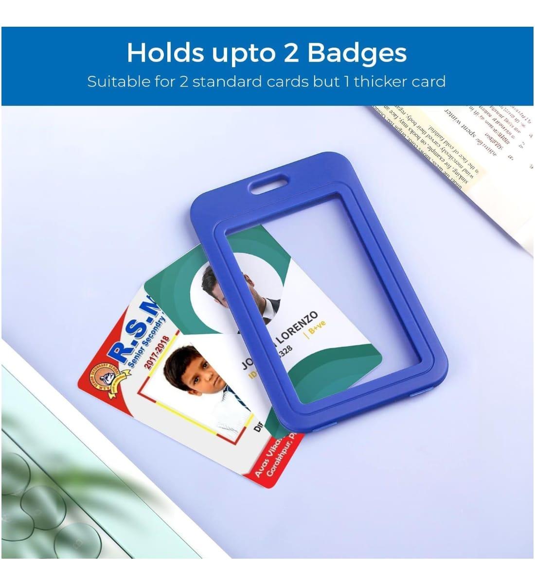 Solo ID Card Holder – Pack of 2 | Vertical Double-Sided Badge Case | Durable Plastic ID Protector for Office, School & Events | Blue (5.4 x 8.5 cm) view 4