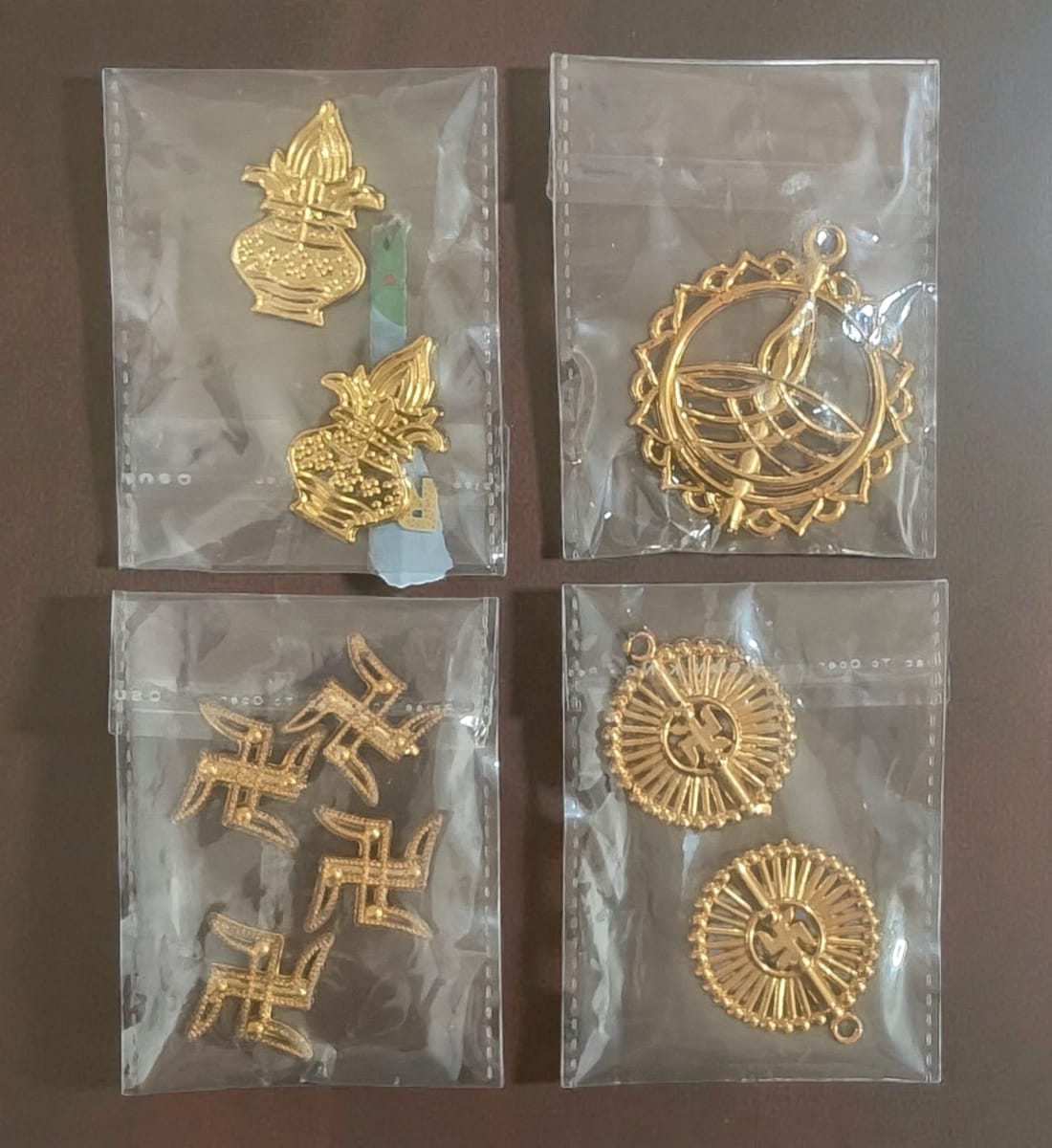 Premium Brass Kalash & Swastik Temple Décor Set | Antique Gold Finish | Round Swastik Plate, Kalash & Diya for Home & Mandir Decoration | Set of 4  view 4
