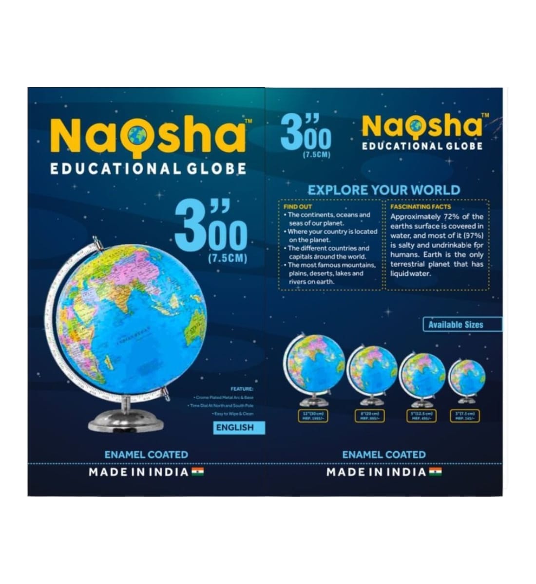 Golden Stand Mini World Geography Globe (7.5 cm) | Educational & Decorative Rotating Multicolor World Map Globe view 4