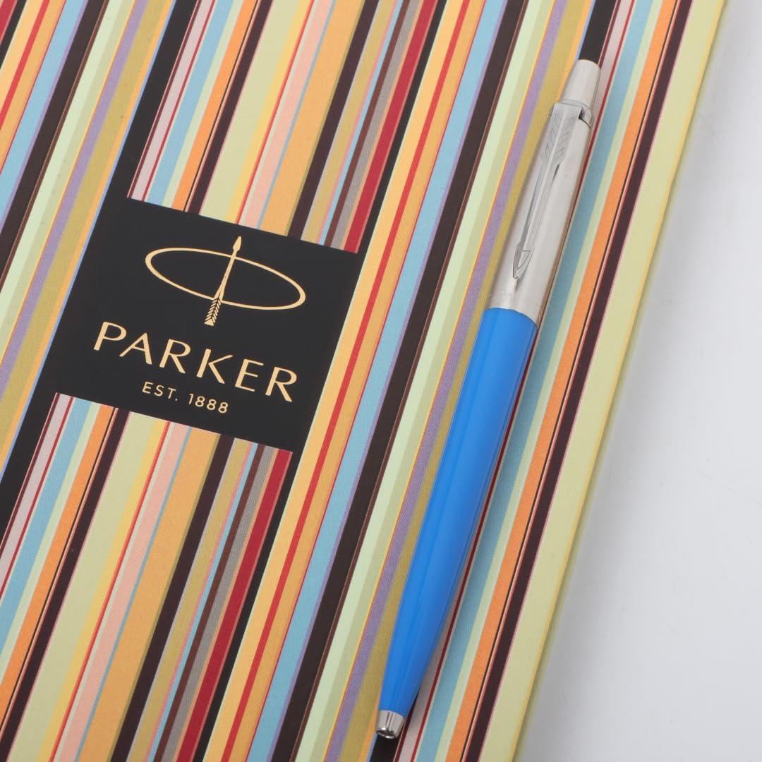 Parker, Jotter Standard, Blue Chrome Trim Ball Pen with Pin Stripe Diary, Excellent for Students and Writers view 4