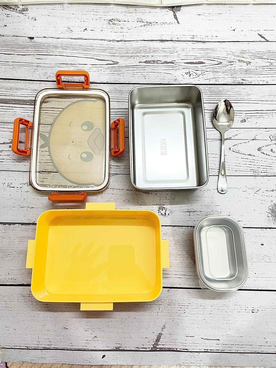 Leakproof 700ml Stainless Steel Lunch Box for Kids with Soup Bowl & Cutlery, Yellow view 4