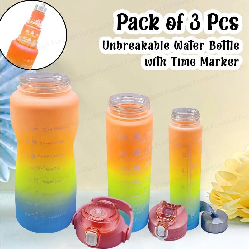 Motivational Water Bottle Set With Sipper - 3 Pieces (2L, 900ml, and 300ml) Light-weight, Leak-proof, BPA-free Water Bottle For Kids & Adults – Orange view 4