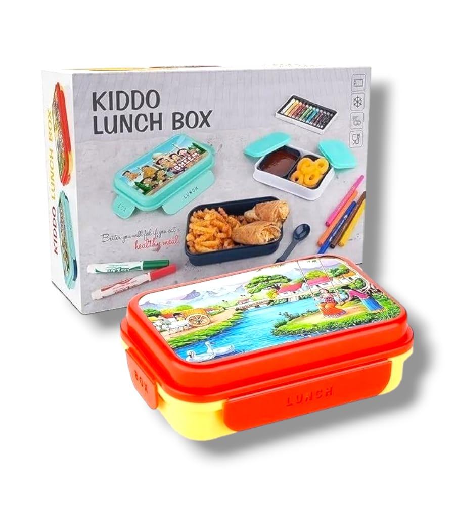 Kids Lunch Box & Air Tight-BPA Free-Inter Lock with 4 Compartment/ Box for Girls, Boys, School & Office view 5