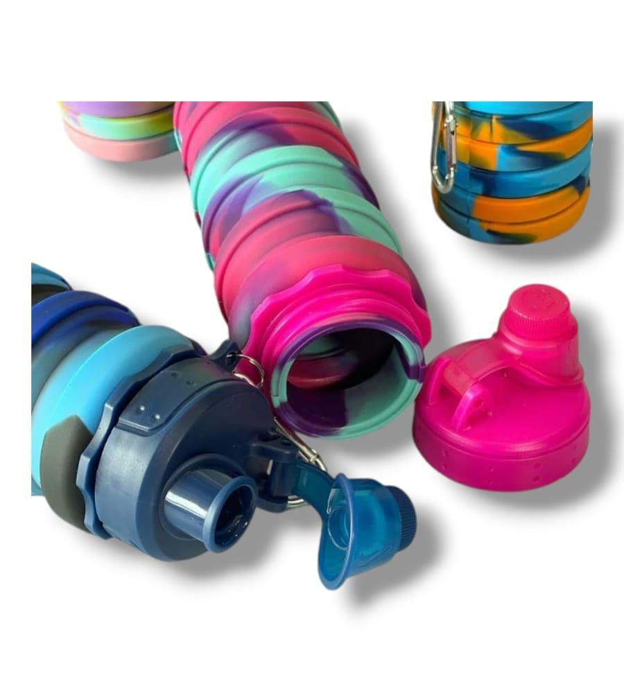 Silicone Expandable Bottle with Snap Hook - Foldable 500ml Leak-Proof Bottle for Men, Women, & Kids (Dark Pink) view 5