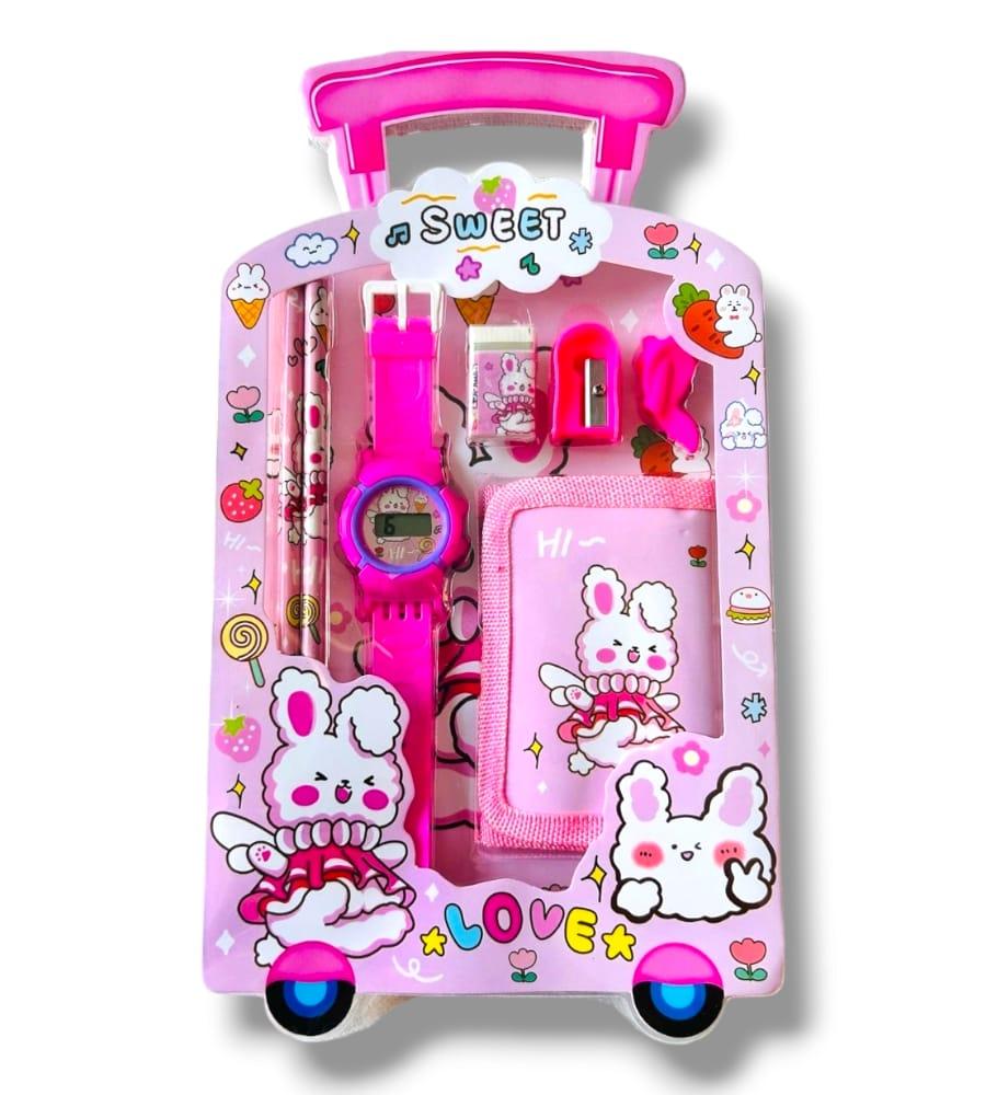 Stationery Set for Girls and Boys - 6-in-1 Cartoon School Items - Pencils, Eraser, Sharpener, Watch, Pouch & Pencil Extender Grip (Multicolor) view 5