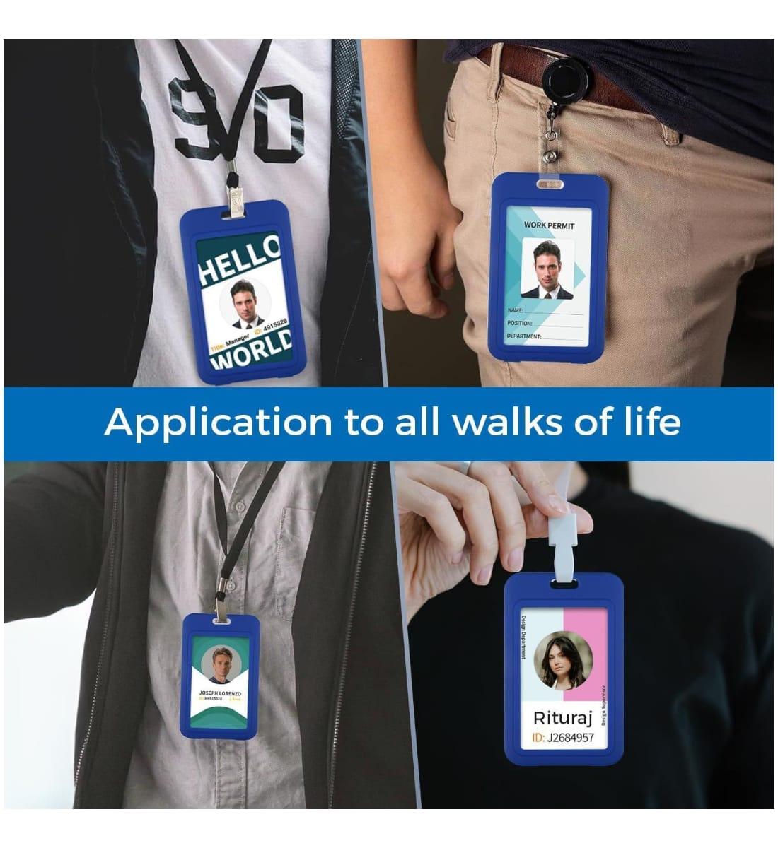 Solo ID Card Holder – Pack of 2 | Vertical Double-Sided Badge Case | Durable Plastic ID Protector for Office, School & Events | Blue (5.4 x 8.5 cm) view 5