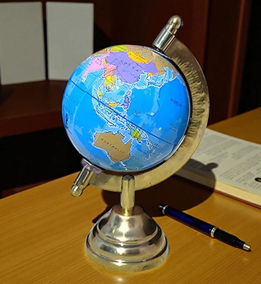 Golden Stand Mini World Geography Globe (7.5 cm) | Educational & Decorative Rotating Multicolor World Map Globe view 5
