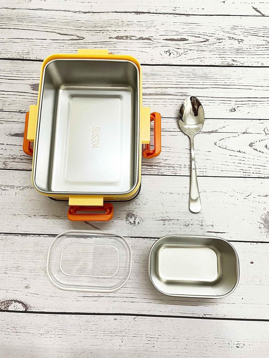 Leakproof 700ml Stainless Steel Lunch Box for Kids with Soup Bowl & Cutlery, Yellow view 5