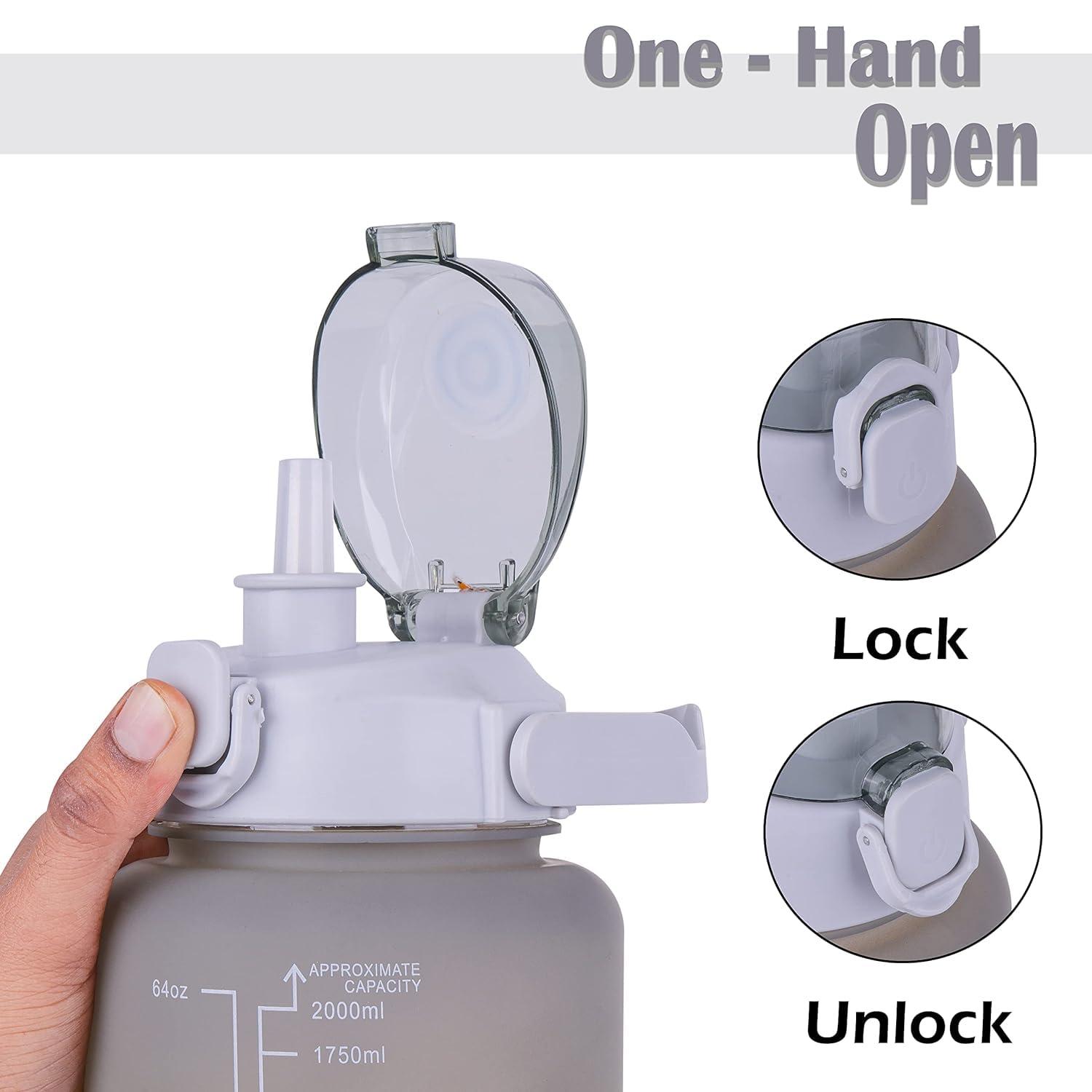 Motivational Water Bottle Set With Sipper - 3 Pieces (2L, 900ml, and 300ml) Light-weight, Leak-proof, BPA-free Water Bottle For Kids & Adults – Grey view 5