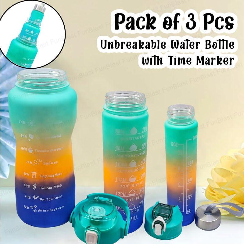 Motivational Water Bottle Set With Sipper - 3 Pieces (2L, 900ml, and 300ml) Light-weight, Leak-proof, BPA-free Water Bottle For Kids & Adults – Green view 5