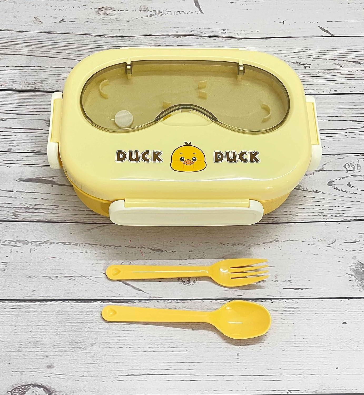 Premium 3 Compartment Stainless Steel Lunch Box with Spoon and Fork - 900 ML (Unicorn, Yellow) for School/Office view 5