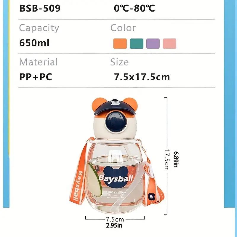 Cute Bear Drinking Bottle Leak Proof With Strap Travel Water Bottles With Handle For Kids, Adults - Blue Color view 5