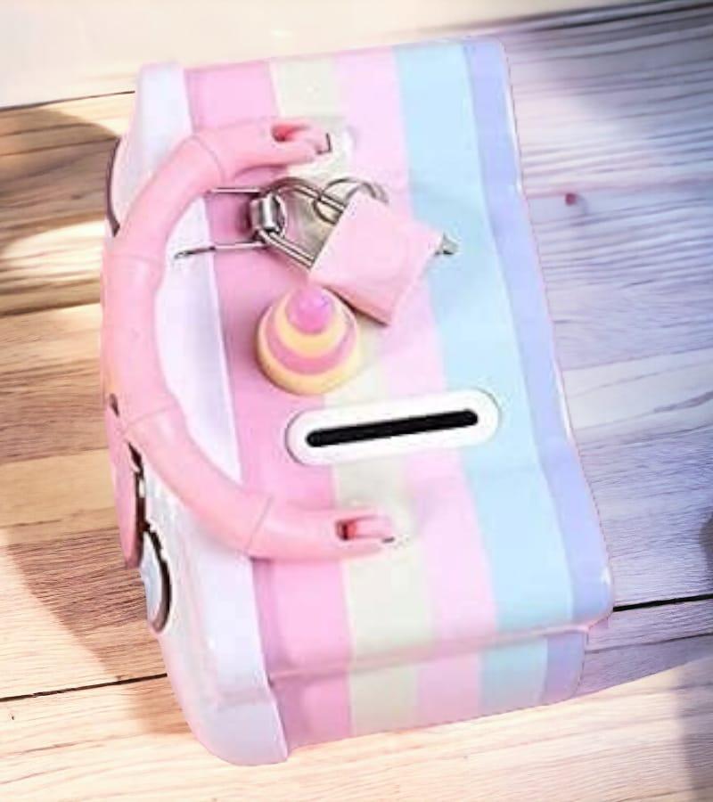 Smiling Unicorn Piggy Bank in Metal with Handle| Coin Box| Gullak |Money Box| with Lock & 2 Keys | Cartoon Character | Best Gift for Kids view 5