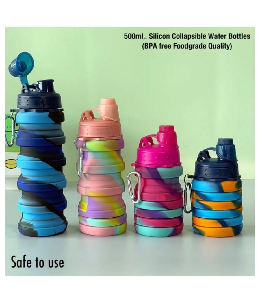 Silicone Expandable Bottle with Snap Hook - Foldable 500ml Leak-Proof Bottle for Men, Women, & Kids (Dark Pink) view 6