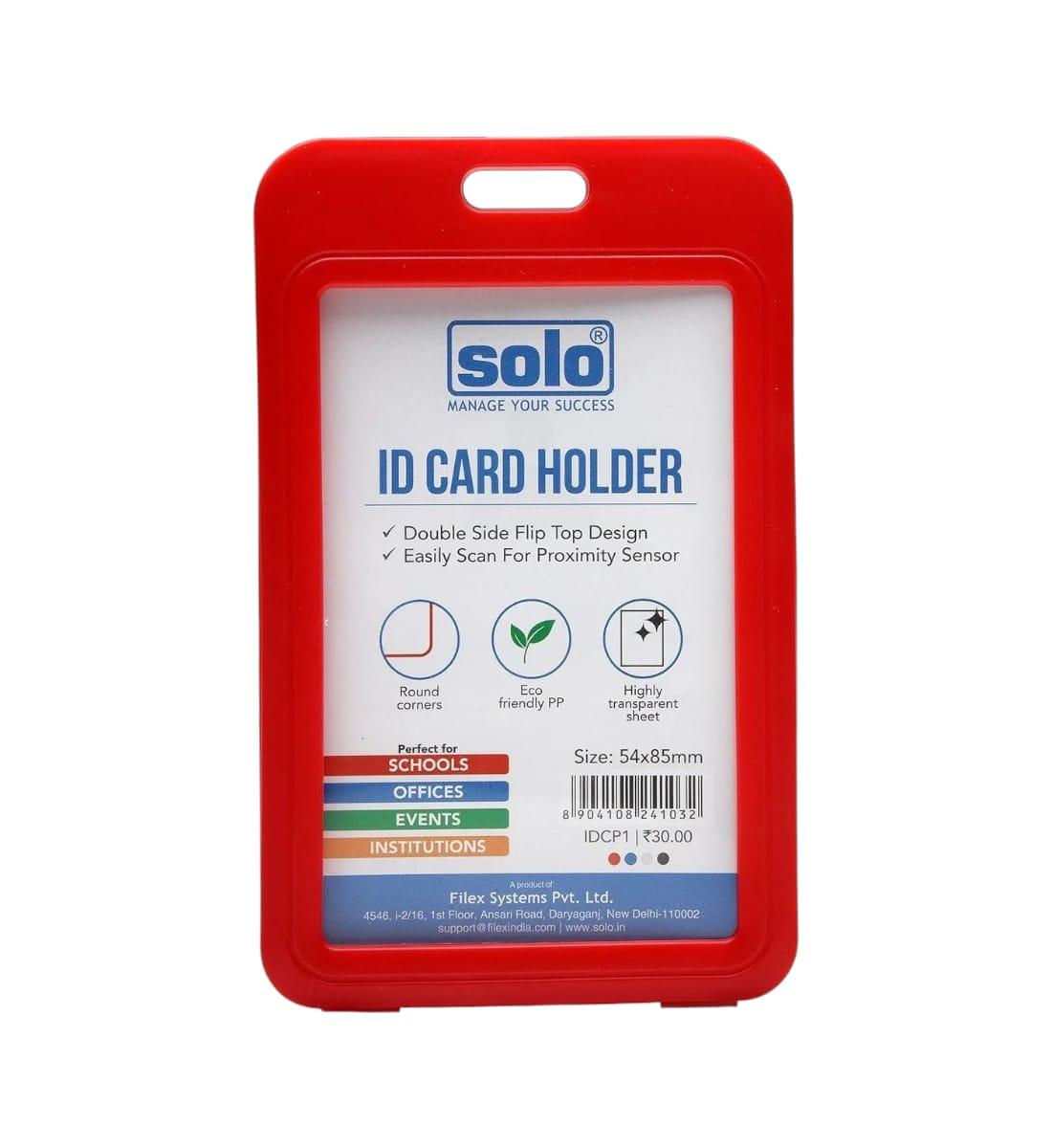 Solo ID Card Holder – Pack of 2 | Vertical Double-Sided Badge Case | Durable Plastic ID Protector for Office, School & Events | Blue (5.4 x 8.5 cm) view 6