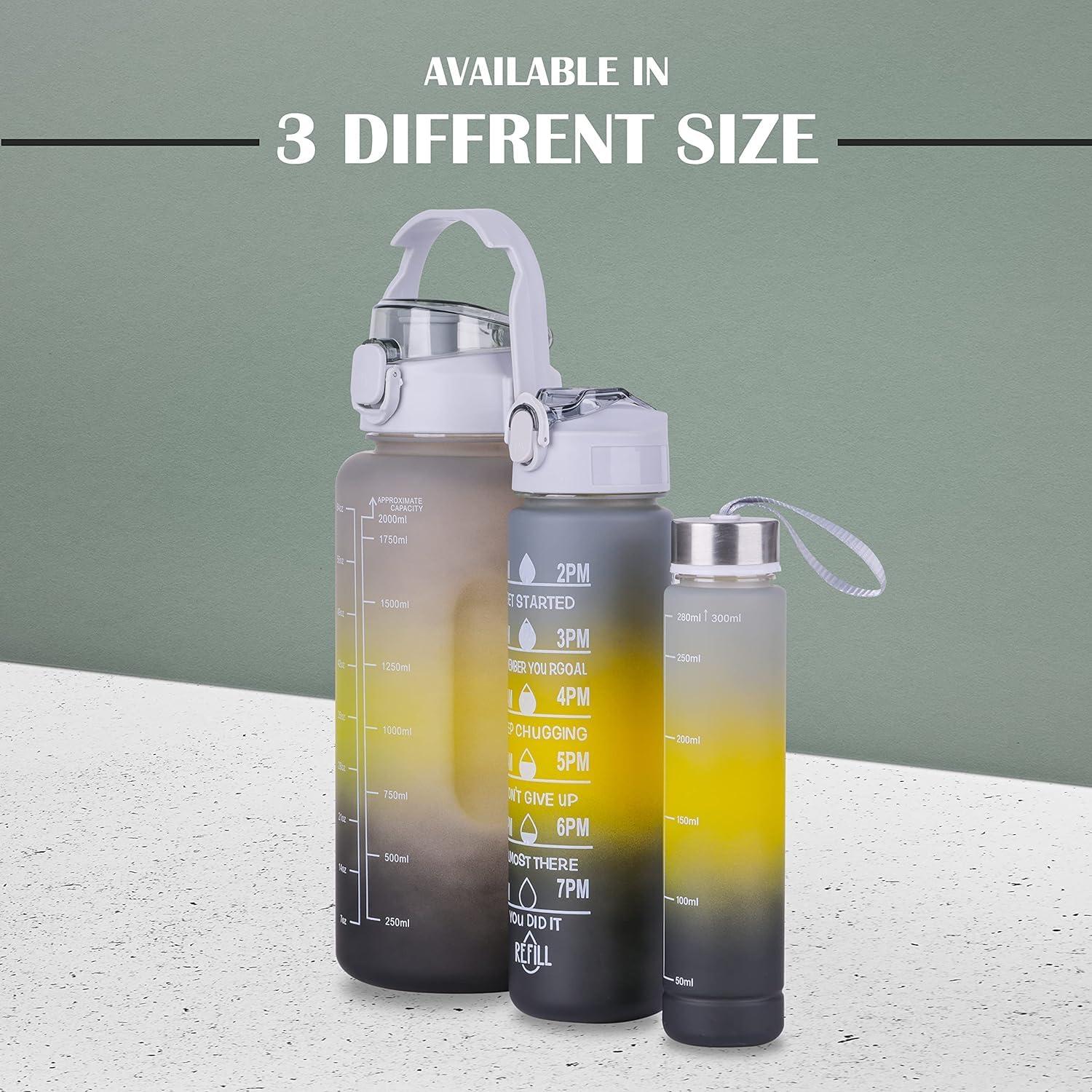 Motivational Water Bottle Set With Sipper - 3 Pieces (2L, 900ml, and 300ml) Light-weight, Leak-proof, BPA-free Water Bottle For Kids & Adults – Grey view 7