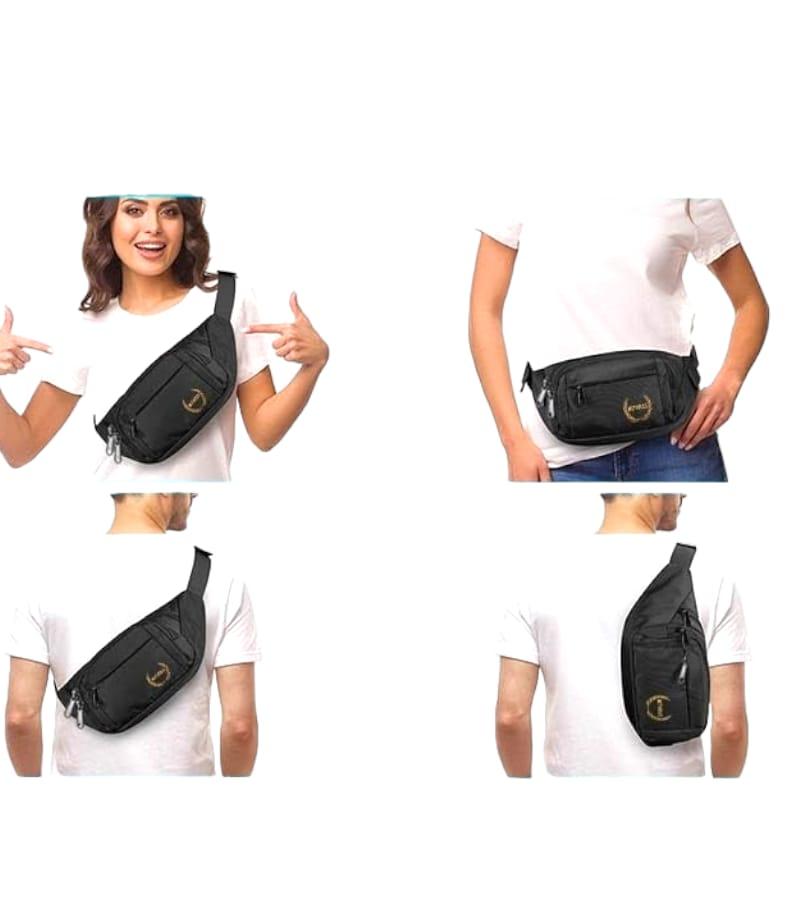 Finex Premium Waist Bag for Hiking, Travel, Camping, Running, Sports - 3 Small Compartments Bag (Black) view 3