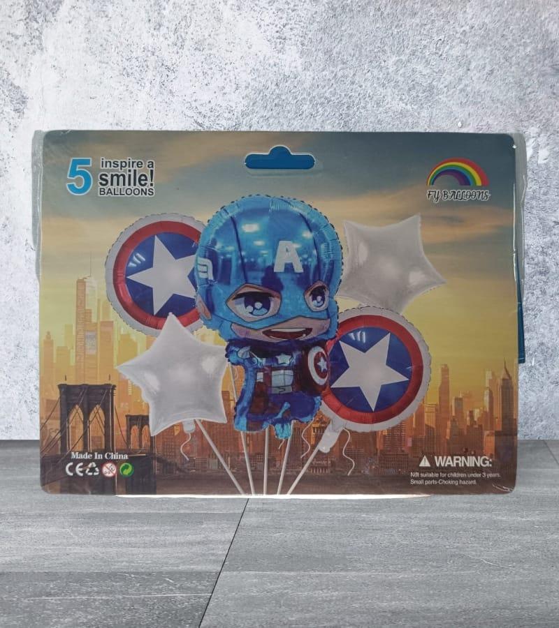 Blue Captain America Theme Foil Balloon - Set of 5 Pieces