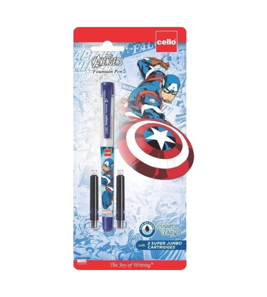 Cello Avengers Fountain Pen Blue - Pack of 1 + 2 Super Jumbo Cartridges Free