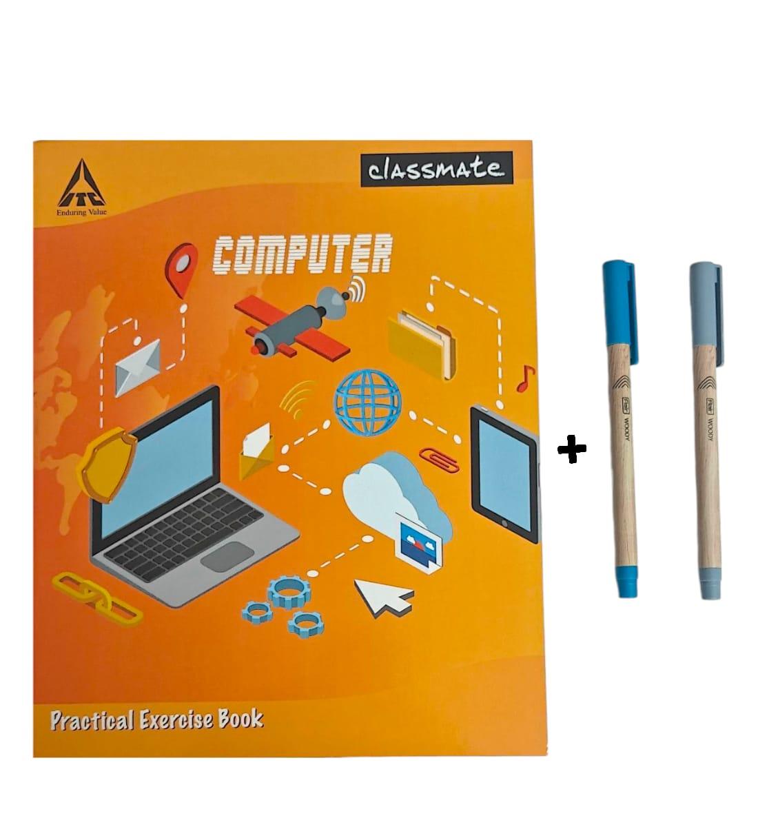 Classmate Computer Practical Notebook With Blue & Black Ball Pen - Hard Cover, 100 Pages, 26.5 x 21.5 cm - New