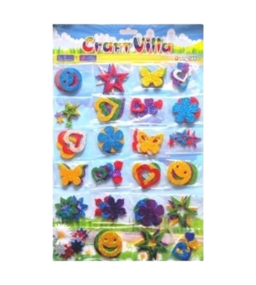 CraftVilla Glitter Mix Shape Sticker Card - 24 Pouches In Single Pack