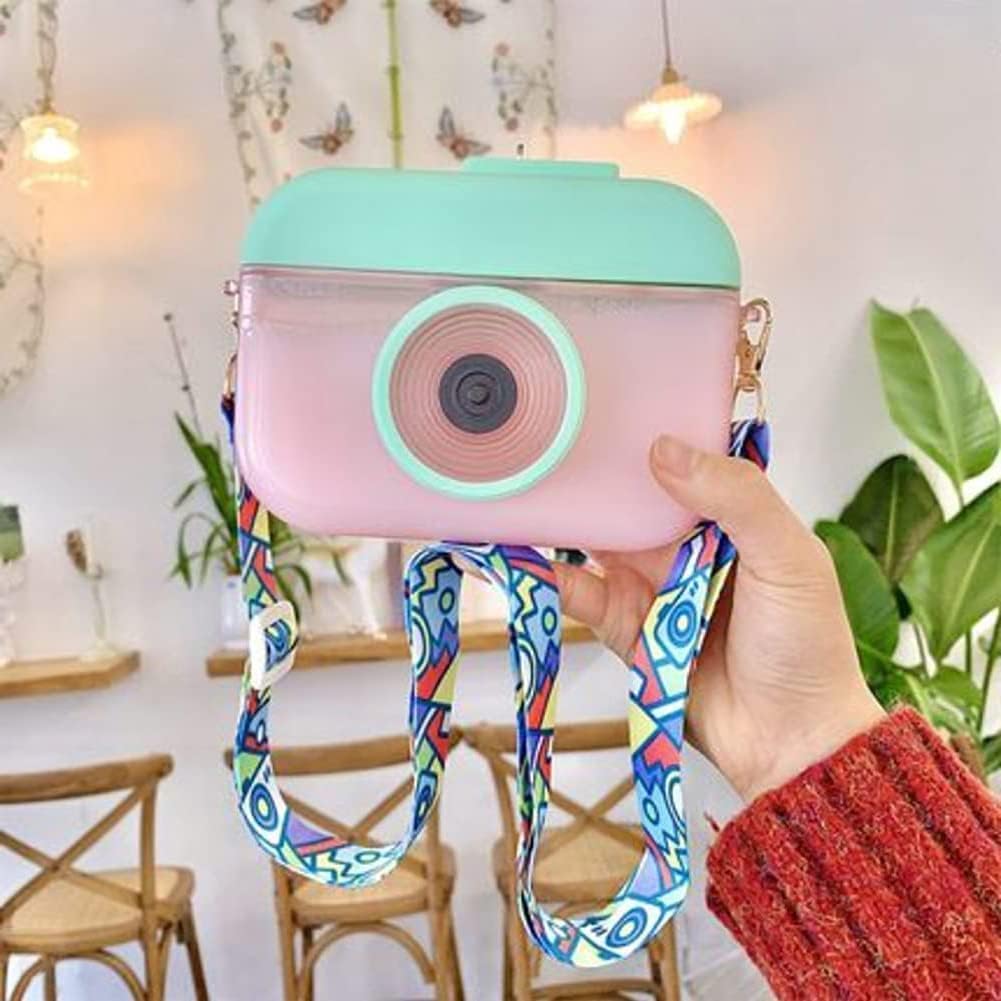 Portable Eco-Friendly Water Bottle - Camera Design | BPA-Free, Leak-Proof & Lightweight Bottle for Kids & Students - Green Color