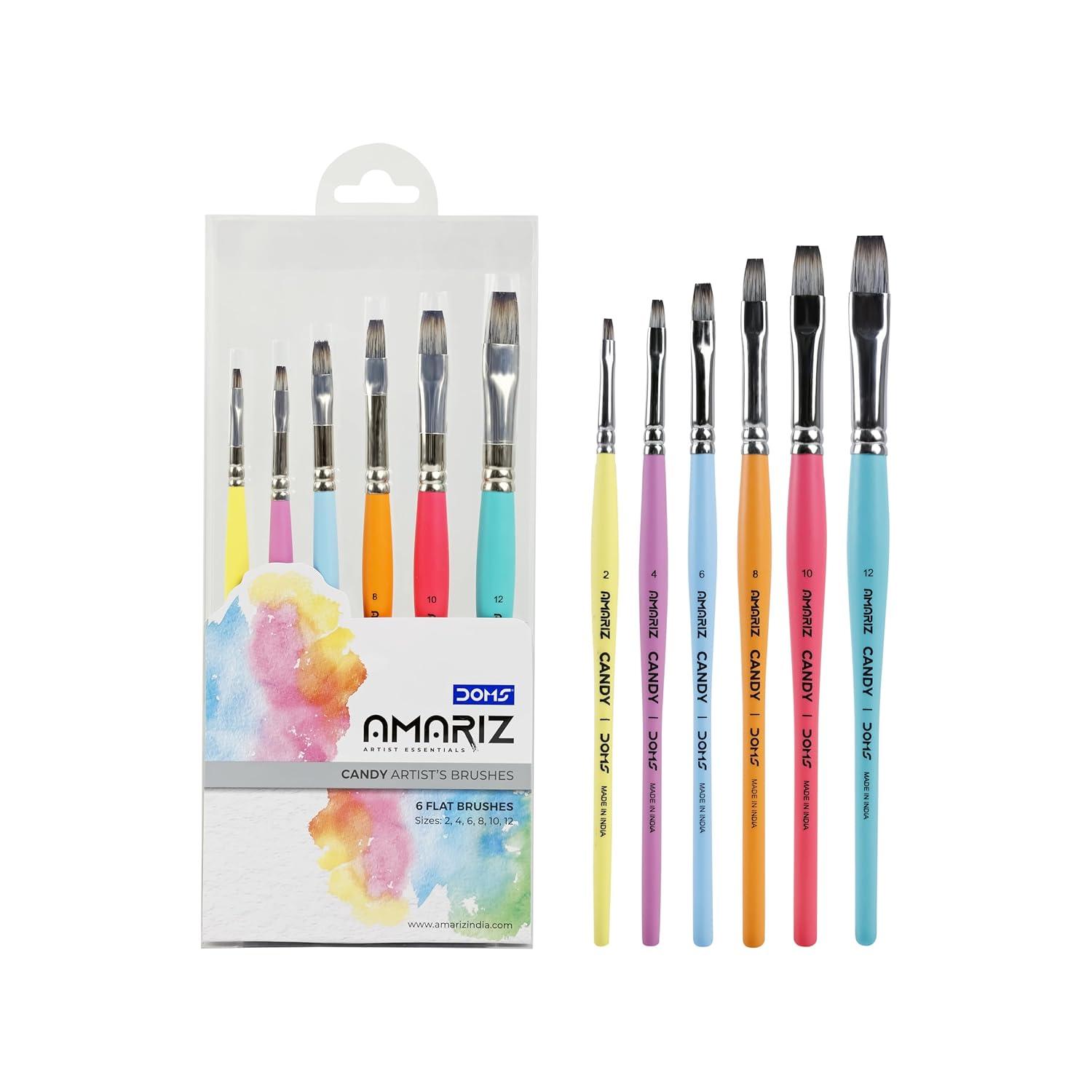 Doms Amariz Artist Essentials Candy Flat Brush Set | Sizes 2, 4, 6, 8, 10, 12 | Pack of 6