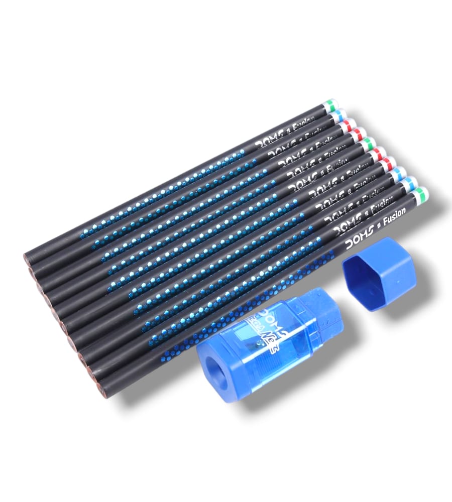 Doms Fusion Xtra Super Dark Pencil Box - Pack of 10, Free Erasner Inside