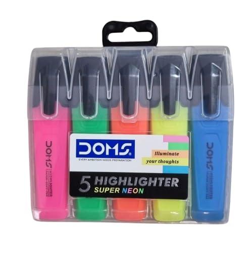 Doms Highlighter Set of 5 Assorted Ink Colours| Illuminate your thoughts| Useful in daily use at Home, School & Office